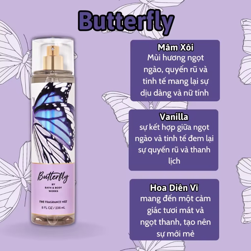 Body Mist Butterfly - Xịt Thơm Bath and Body Work Butterfly 236ml