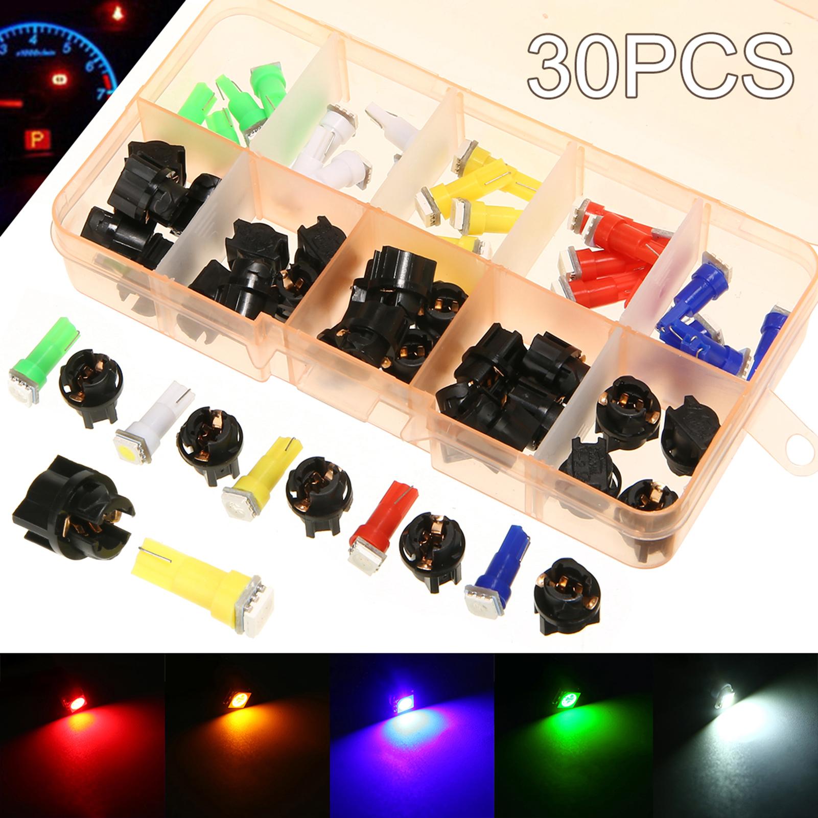 30pcs Car Auto T5 T10 5050 SMD LED Light Bulbs Instrument Panel Dashboard Light Bulbs Lamp 12V 5 Kind Color
