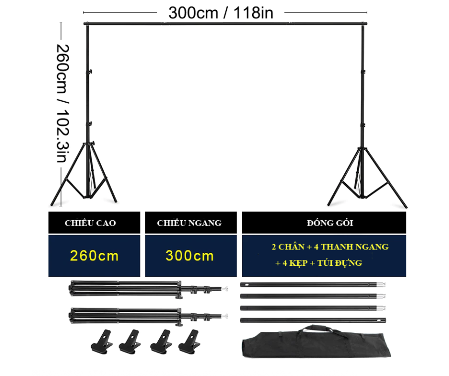 Khung Treo Phông Nền BackDrop Studio Easy Xếp Gọn 2,6x3m