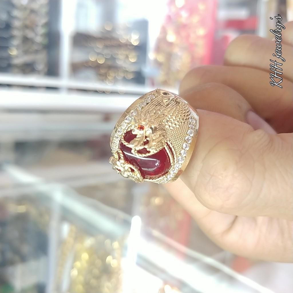 Nhẫn Rồng Ôm Đá Đỏ Vàng Vonfram Cao Cấp-Dùng Lâu Dài Tắm Rửa Không Phai Màu BH 5 Năm