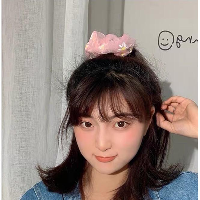 Dây buộc tóc in cúc họa mi tinh tế vòng lớn Scrunchies xinh xắn HD49