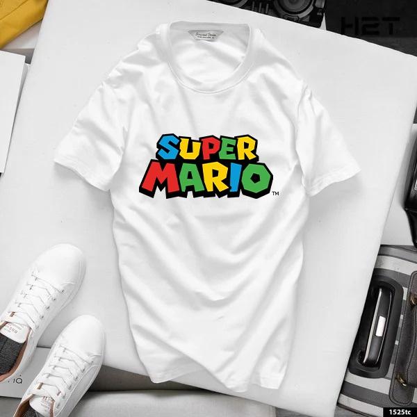 Áo phông nam nữ phối chữ Mario Super màu đẹp , chất thun cotton dày mịn kháng khuẩn C5