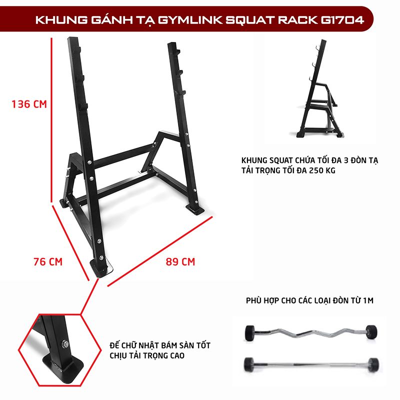 Khung gánh tạ Gymlink Squat Rack G1704 tải trọng tốt sơn tĩnh điện Sportslink