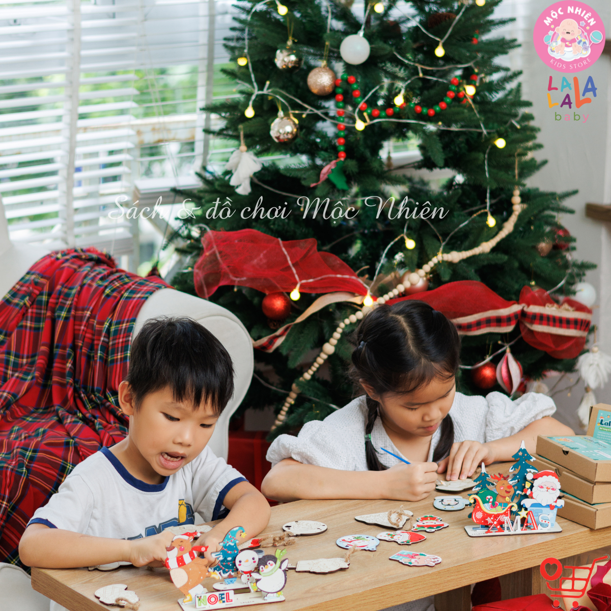 Đồ Chơi Tô Màu Gỗ Noel LalaXmas - Bộ Kit DIY Tự Vẽ và Làm Đồ Trang Trí Giáng Sinh - Lalala Baby