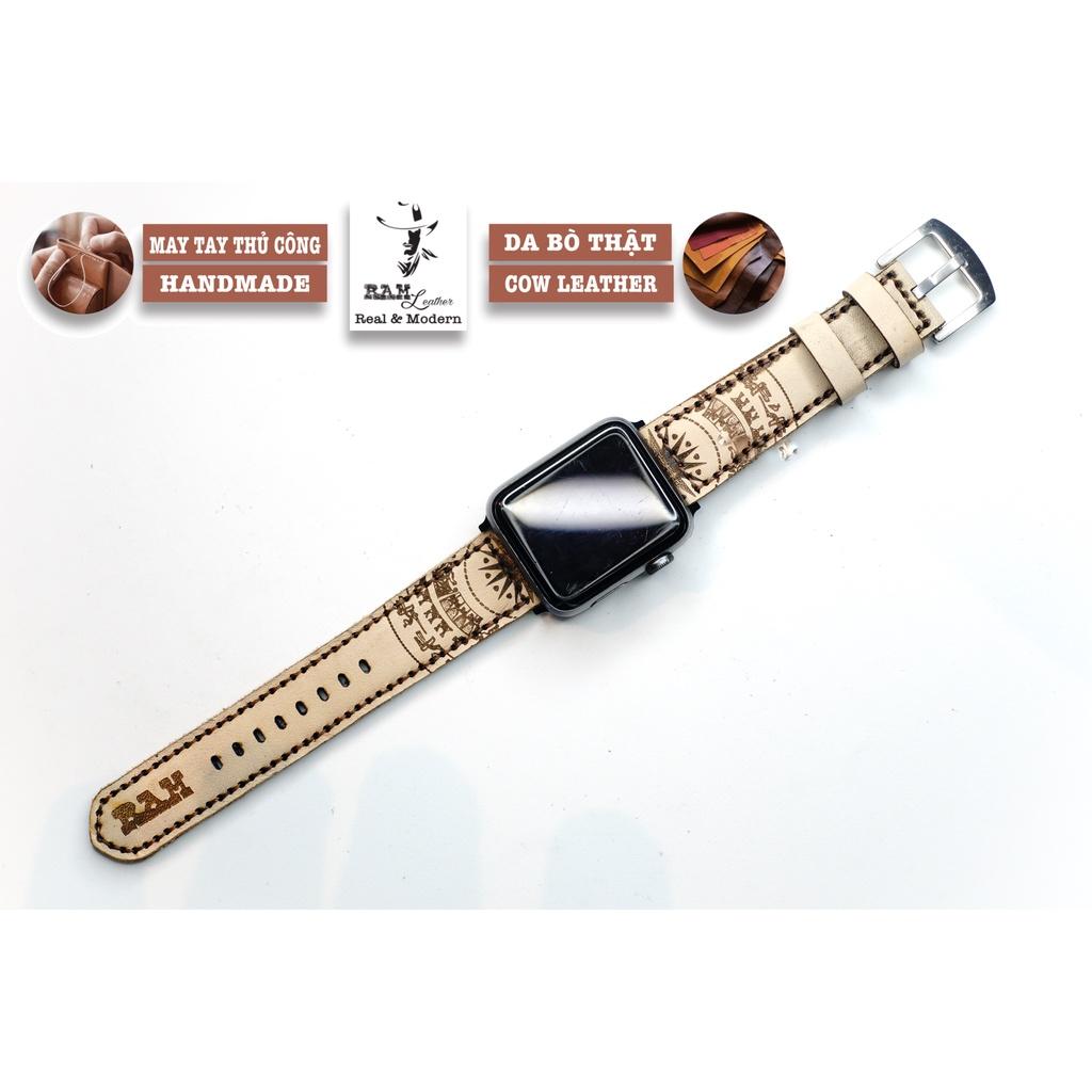Dây đồng hồ trống đồng da bò thảo mộc vegtan trắng tinh khôi handmade bền chắc - chính hãng RAM Leather