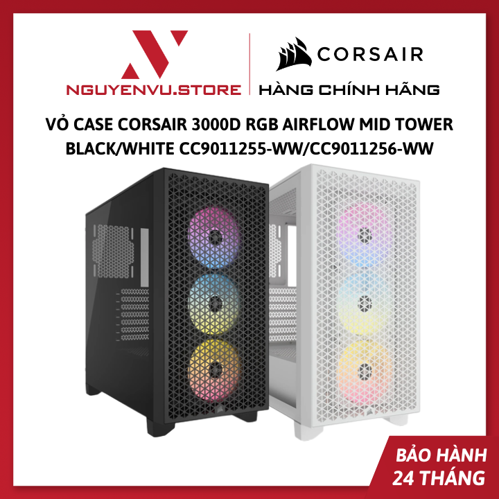 Vỏ Case Corsair 3000D RGB Airflow Mid Tower BLACK/White CC9011255-WW/CC9011256-WW - Hàng Chính Hãng