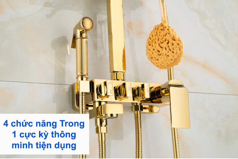 Bộ Sen cây tắm đứng nóng lạnh,Bộ Sen vòi tắm Chất Liệu Đồng Thau 4 chức năng Tcare - Hàng Chính Hãng