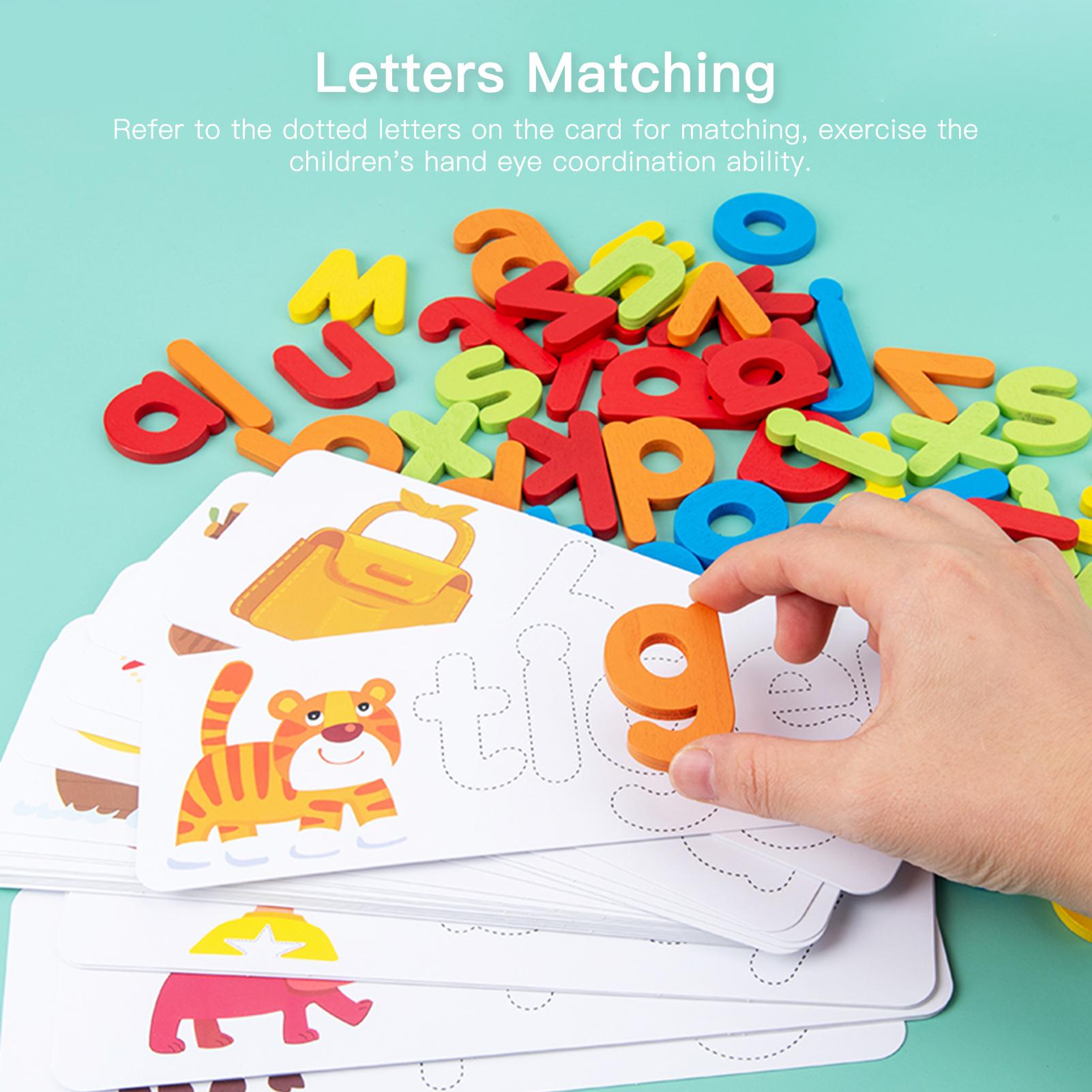 Wood Spelling Words Game Letter Recognition Card Montessori Puzzle STEM Early Educational Toy for Age 3+ Boys & Girls