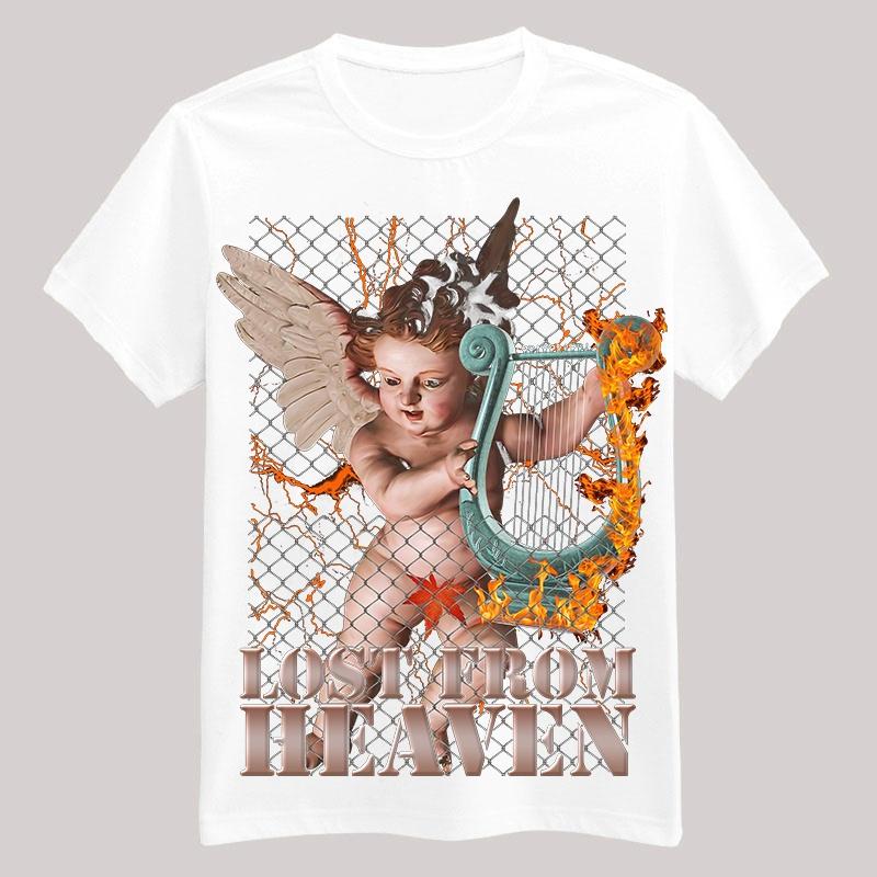 Áo thun form rộng LOST FROM HEAVEN tay lỡ - Unisex - In hình - LOST FROM HEAVEN - Màu đen, Trắng