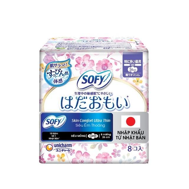 Băng Vệ Sinh Sofy Skin Comfort Ultra Thin 26cm Siêu Êm Thoáng Siêu Mỏng Cánh 8 Miếng