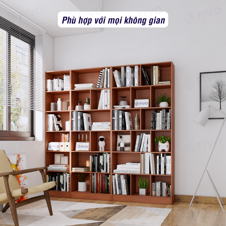 Kệ Để Sách Gỗ MDF FIVO FB70 (40 x 24 x 179cm) Đa Tầng Tiết Kiệm Không Gian (Có Tấm Lưng Phía Sau) - Hàng Chính Hãng