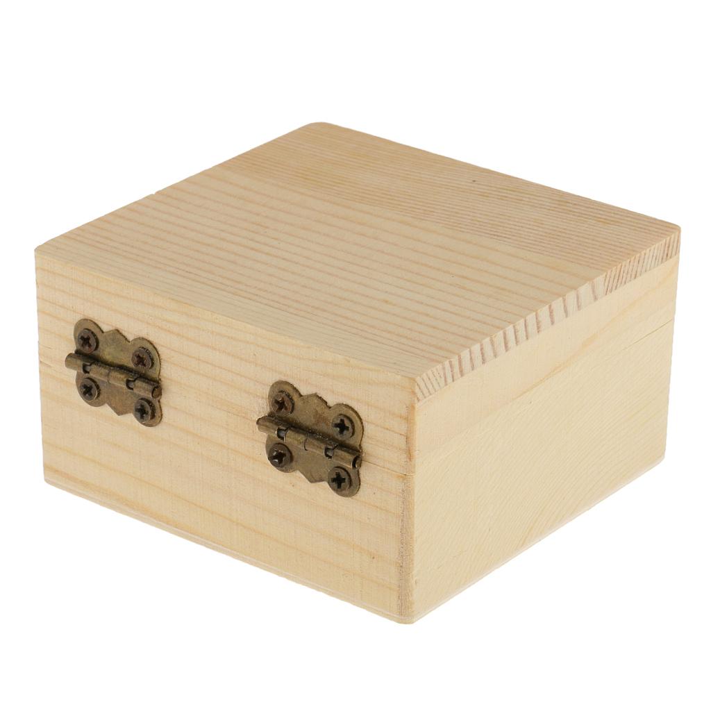 2xSquare Shape Unfinished Wooden Jewelry Gift Box for Kids DIY Craft Toys