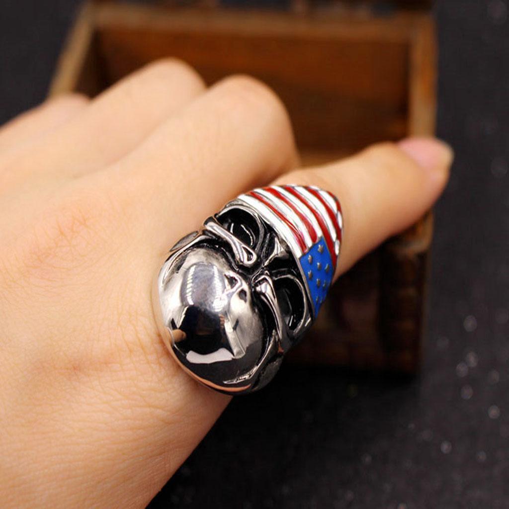 Punk Rock Personality Evil Skull Head Ring with Star American Flag Mask