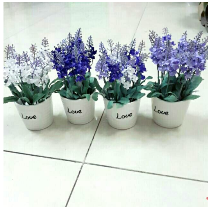 Chậu love hoa giả để bàn trang trí lavender - 1 CHẬU