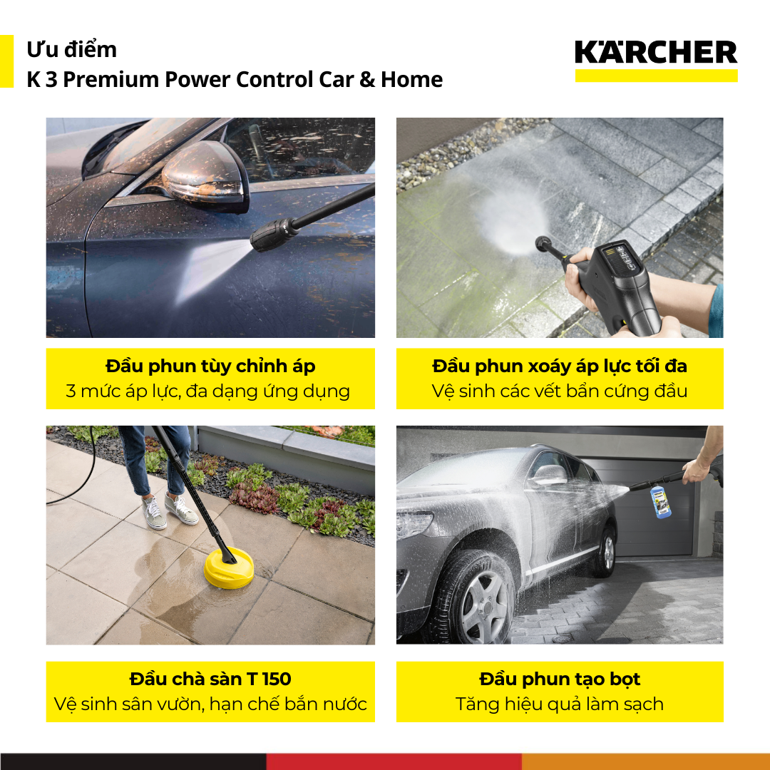 [Mới 2025] Máy phun rửa áp lực cao Karcher K 3 Premium Power Control - Công suất 1600W - Bảo hành 24 tháng - Hàng Chính Hãng