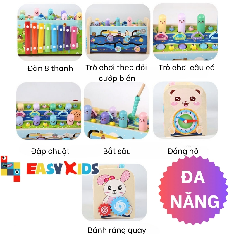 Đồ Chơi Đập Chuột Cho Bé Có Nhạc 7in1 Hình Thỏ, Đồ Chơi Giáo Dục Đa Năng Montessori