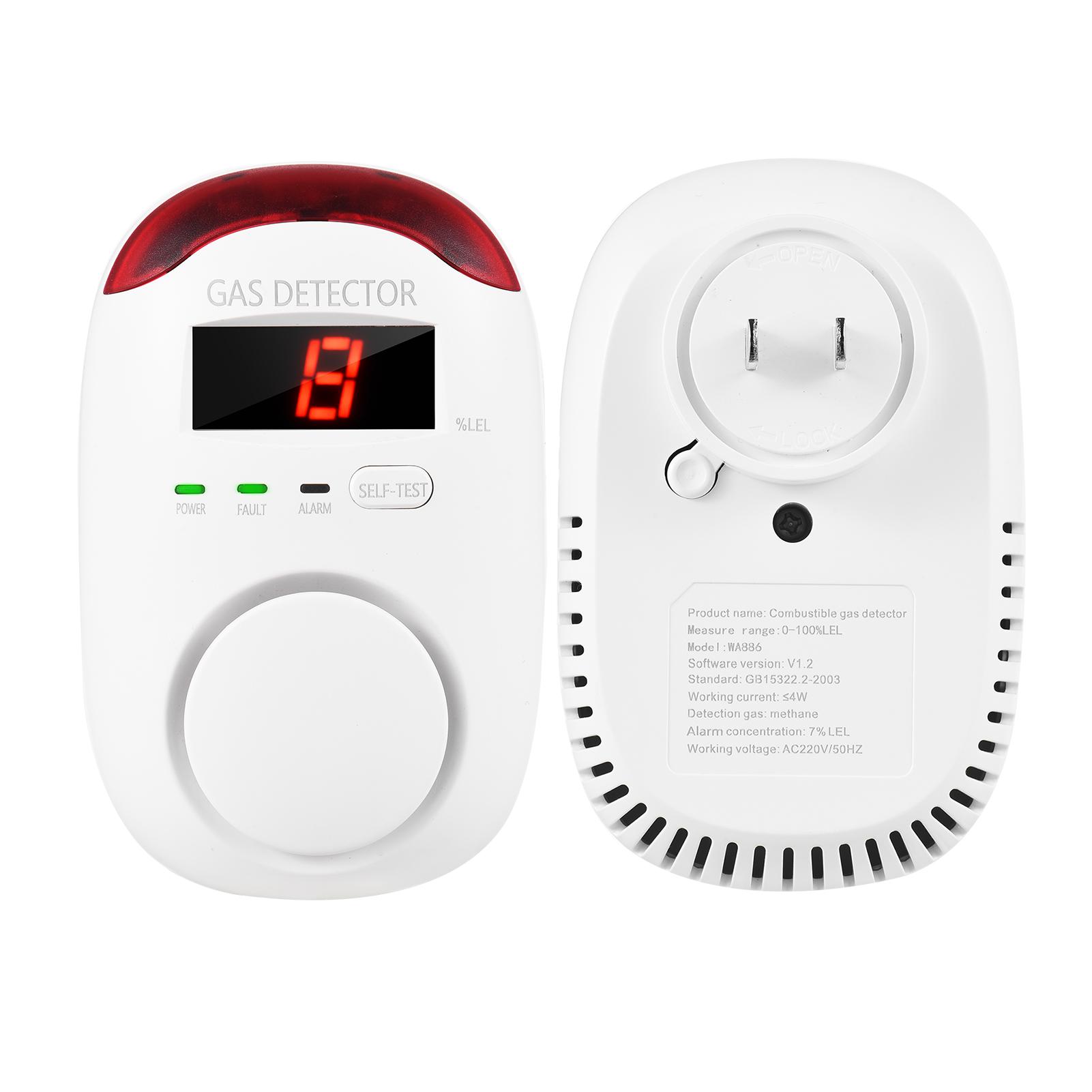 Smoke Alarm Plug-in Type Gas Alarm LED Digital Display Combustible Gas Leak Detector Methane Monitor with Voice Warning for Home Kitchen