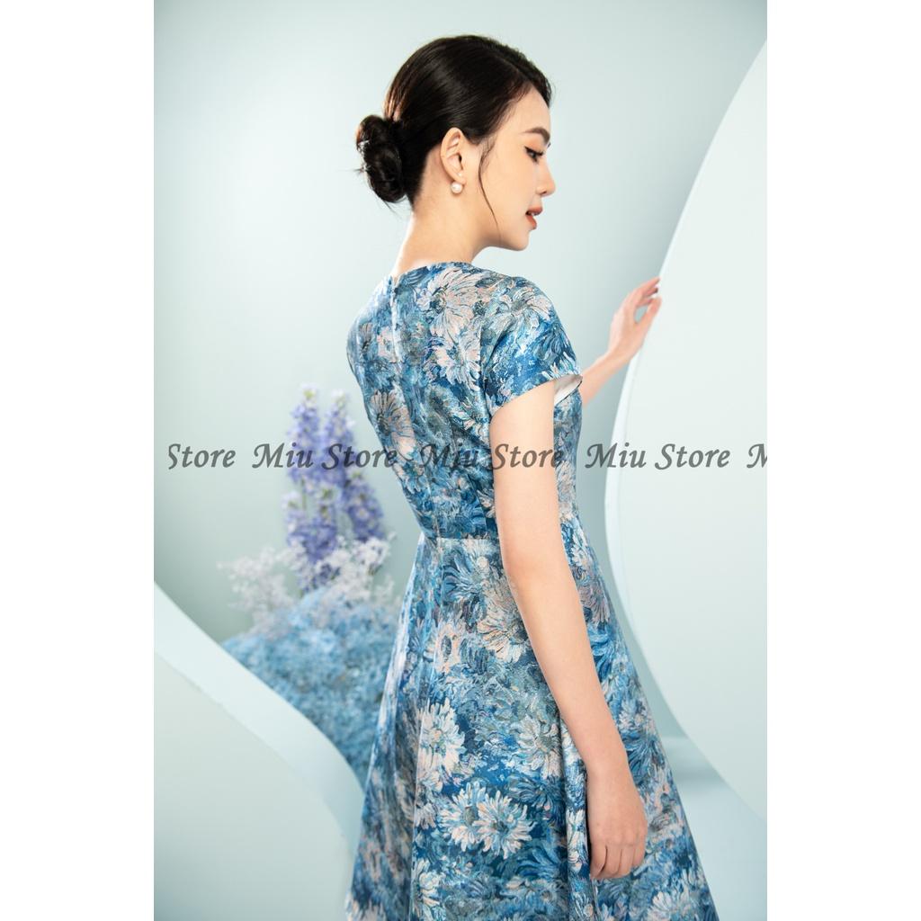 Đầm thiết kế gấm mềm họa tiết sang trọng cao cấp thanh lịch MIUSTORE D00304X