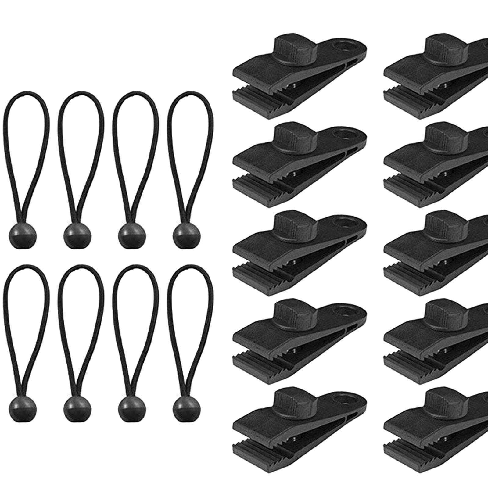10/12Pcs Awning Tarp Clamp Set Tent Clips 10 Clip+Black Bungee