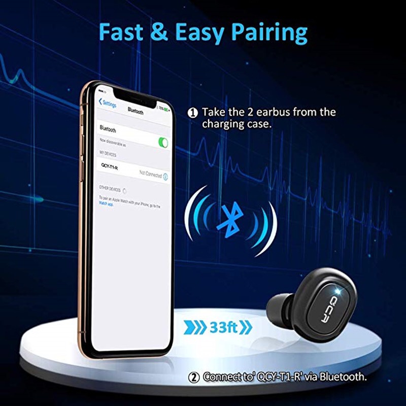 Tai Nghe Bluetooth 5.0 Không Dây QCY-T1 có Dock Tự Sạc Kèm Túi Đựng - Hàng Nhập Khẩu