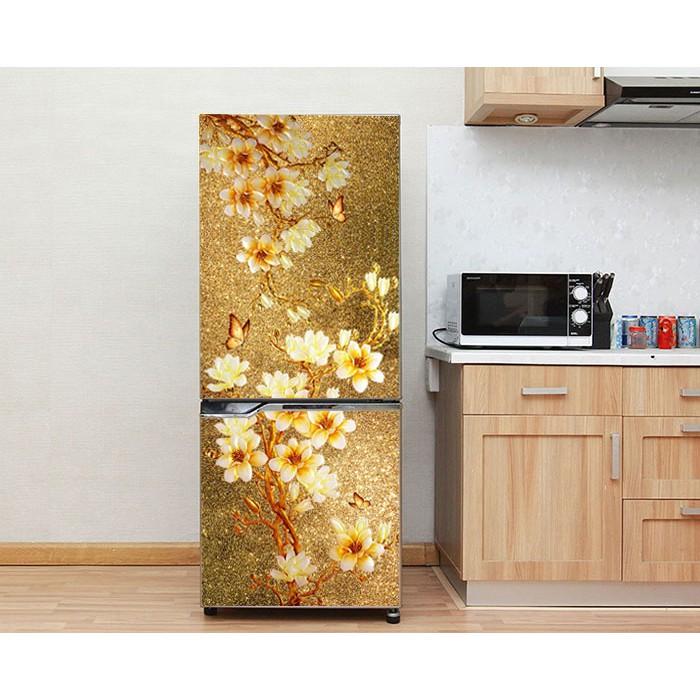 Decal dán tủ lạnh - Mẫu Hoa Mai Trắng 2 - Chất liệu cao cấp - Có sẵn keo dán