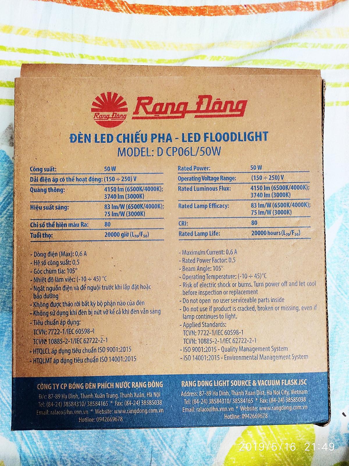 Đèn led chiếu pha 50W chính hãng Rạng Đông