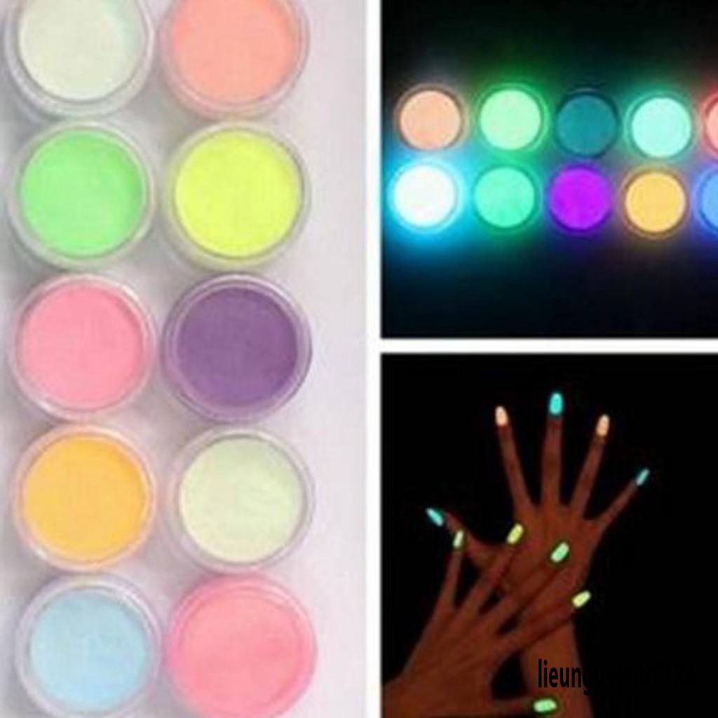 Set 10 Hộp Bột Neon Dạ Quang Trang Trí Móng Tay Diy-Bộ 10 hộp bột dạ quang trang trí móng tay nghệ thuật