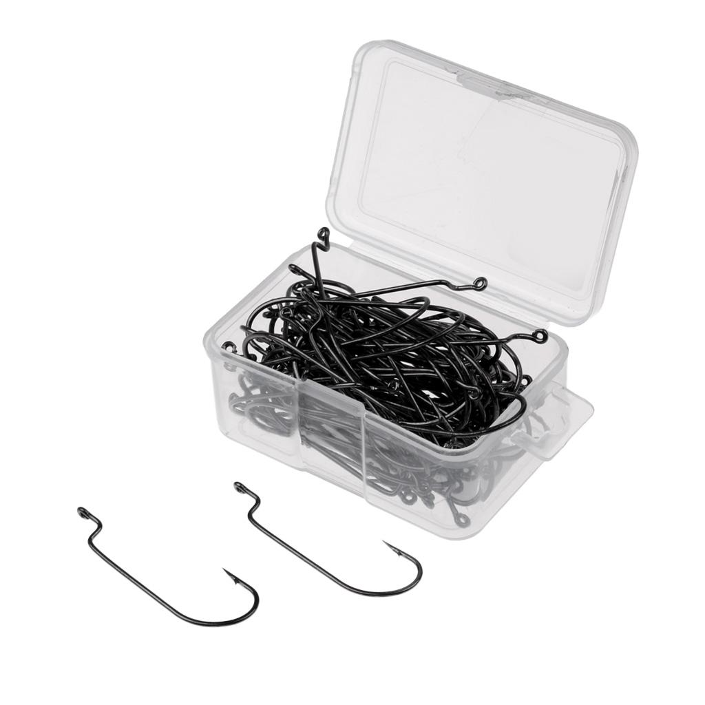 100x Carbon Steel Worm Fishing Hooks Barbed Fishhook Jig Big Fishing Hook