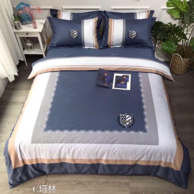 Set Ga Gối Cotton Organic Hàng Nhập Khẩu Cao Cấp 4 Món Mẫu kẻ Khung Vuông
