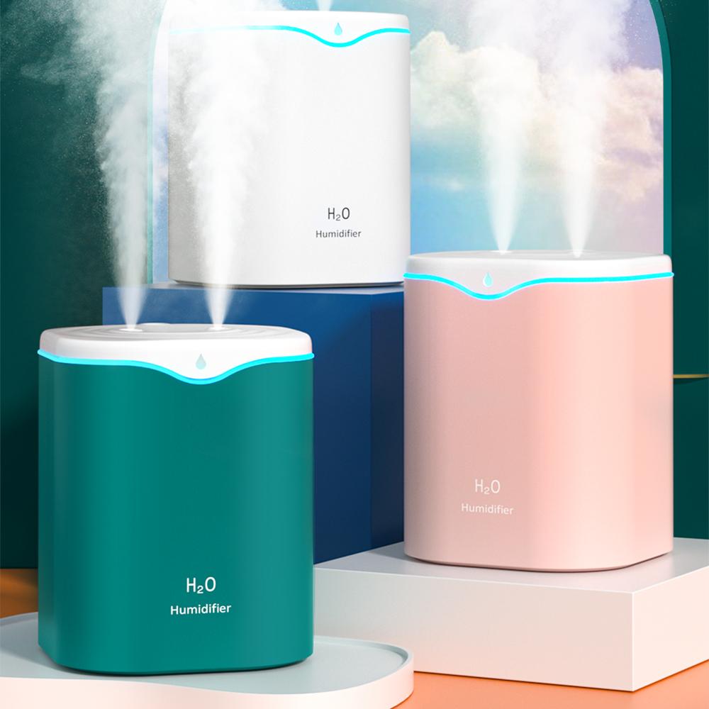 Máy Tạo Độ Ẩm Không Khí Đôi Vòi Phun 2L Ẩm Khuếch Tán USB Hương Thơm Máy Khuếch Tán Tinh Dầu Lộc Coloful LED Siêu Âm Khuếch Tán Hương Thơm