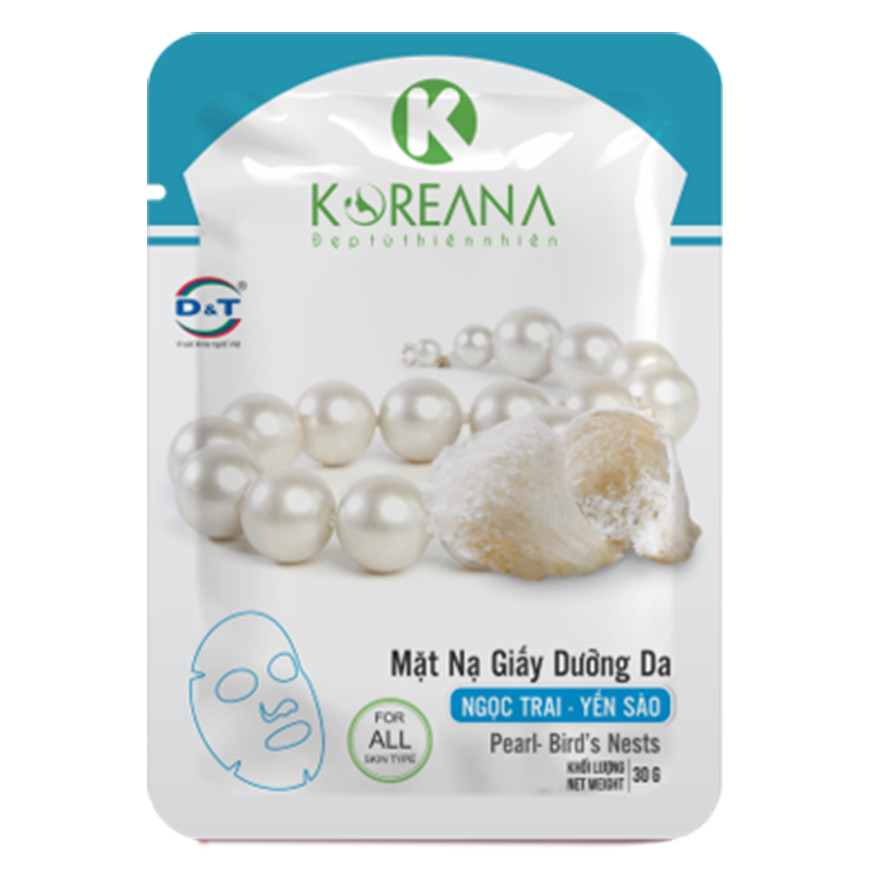 MẶT NẠ GIẤY DƯỠNG DA NGỌC TRAI - YẾN SÀO - KOREANA - Gói 30g