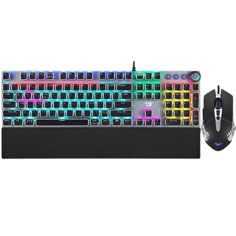 Giao hàng nhanh Bộ bàn phím và chuột chơi game có dây cơ học Tarantula AULA T500 lập trình macro đa phương tiện với trục tay màu đen trục xanh