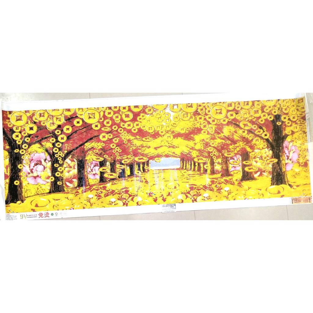 (ĐÃ ĐÍNH) Tranh đính đá thành phẩm CON ĐƯỜNG CÂY TIỀN VÀNG 181x67cm