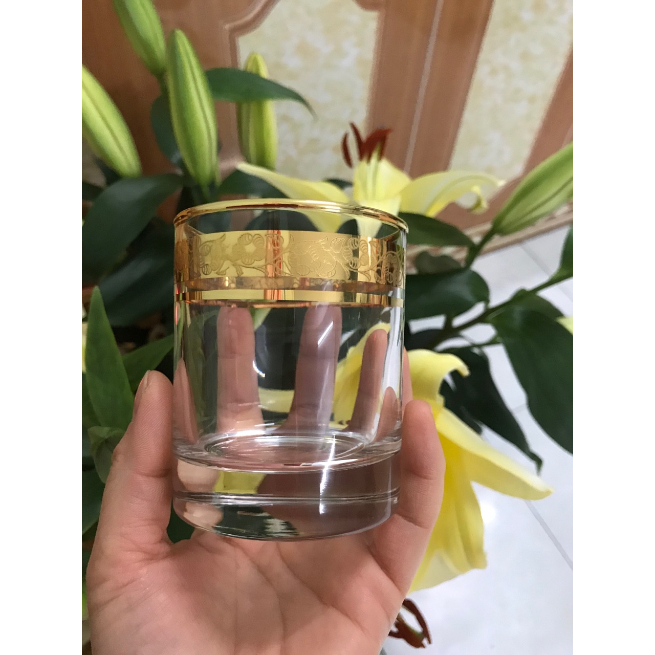 BỘ 6 LY THỦY TINH KHẢM VÀNG HỌA TIẾT CAO CẤP_200ML