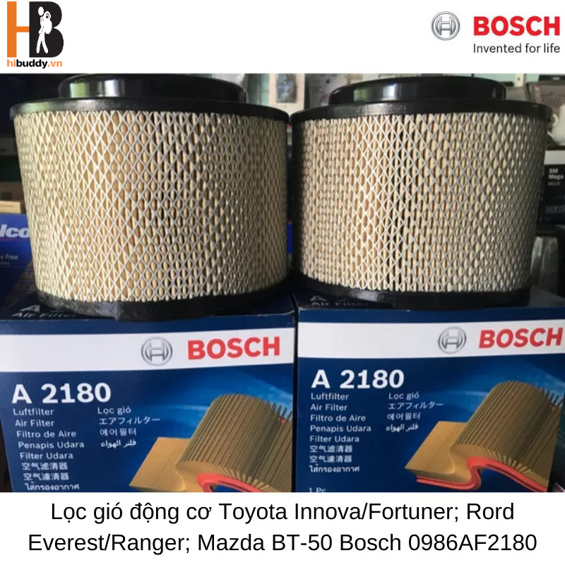 Lọc gió động cơ BOSCH A2180 Dành cho xe Toyota Innova / Fortuner; Rord Everest / Ranger, Mazda BT-50