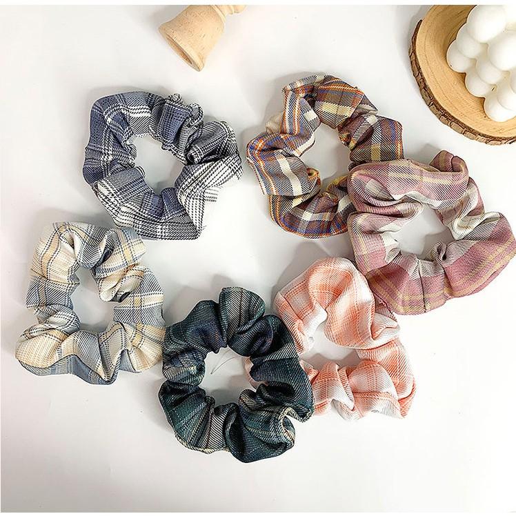 Dây buộc tóc scrunchies nữ kiểu hàn quốc cute vải kẻ đẹp nhiều màu - day buoc toc nu han quoc