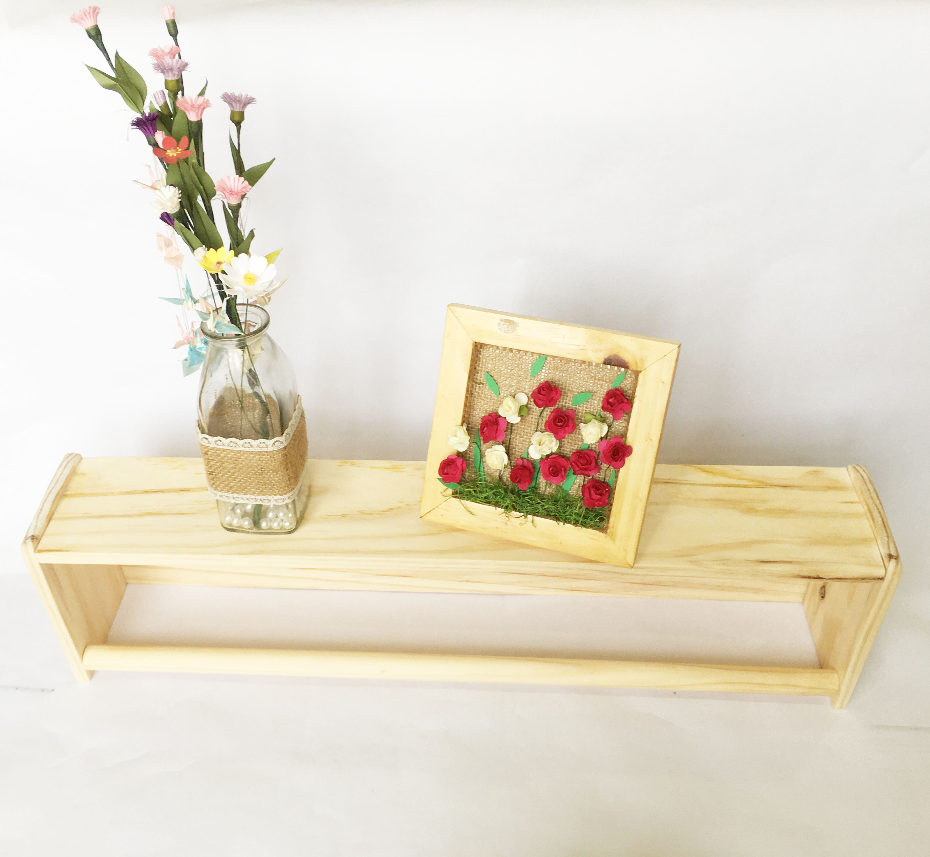 Kệ gỗ treo tường đa năng làm giá sách, trang trí, treo quần áo  gỗ thông D60xR11xC16