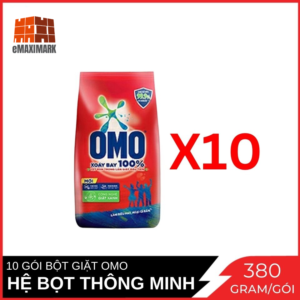 Combo 10 Gói Bột giặt Omo Đỏ Hệ Bọt Thông Minh Gói 380 g x10