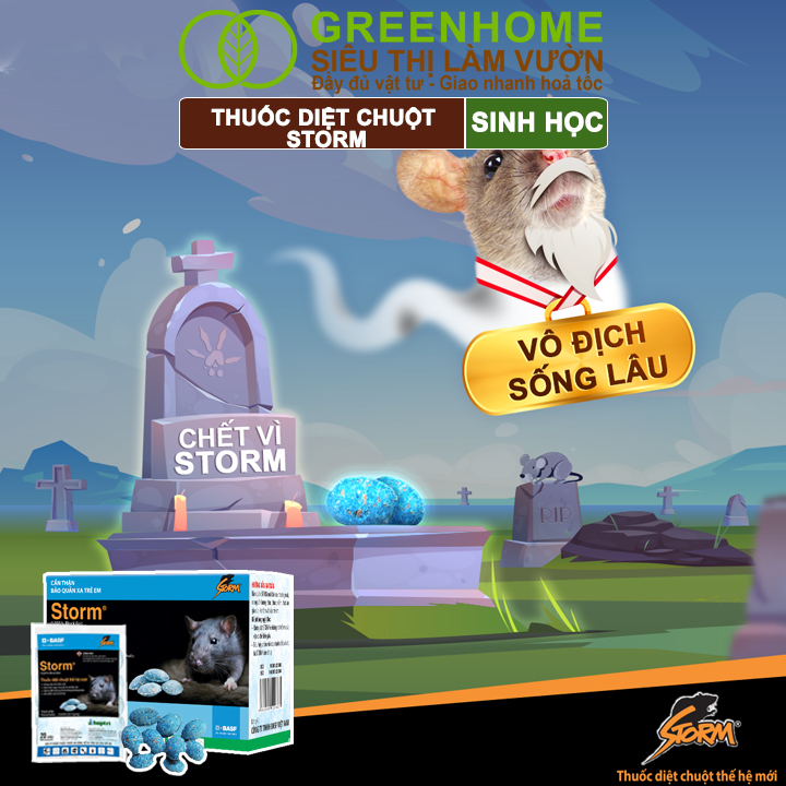 Thuốc Diệt Chuột Greenhome, Storm, Sinh Học Thế Hệ Mới, Tận Gốc, Cả Tổ, An Toàn Với Người, Vật Nuôi