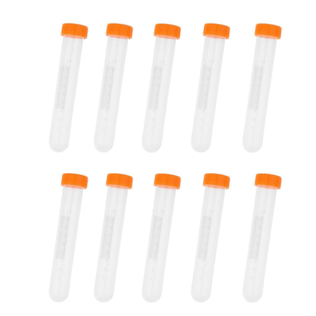 20Pcs Plastic Graduated Cylinder Centrifuge Tube Laboratory Test w/ Lid 10ml