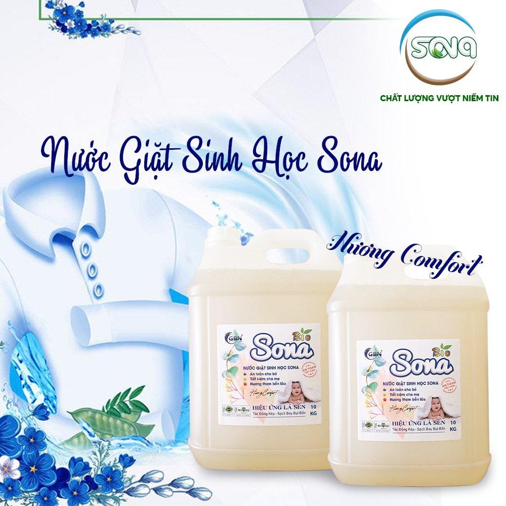 Nước giặt sinh học SONA 10kg giặt xả quần áo 2 trong 1 lưu hương suốt 24h 100% organic