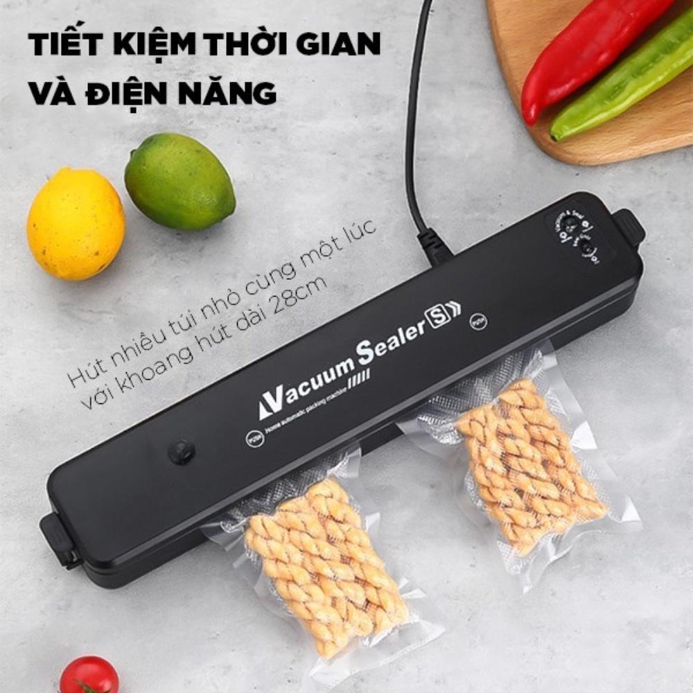 Máy hút chân không, máy hàn miệng túi thực phẩm Vacuum Sealer, giúp bảo quản thực phẩm cho gia đình, tặng kèm 10 túi hút