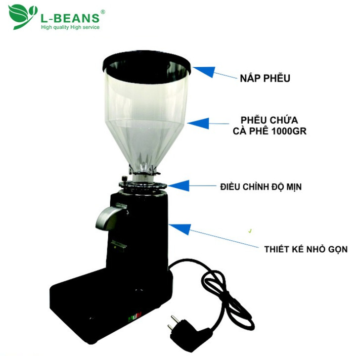 Máy xay cà phê chuyên dụng cao cấp thương hiệu L-Beans - Kích thước: 23x13.5x43.5cm - Dung tích phễu xay: 1,5 Lít - Công suất: 200W - Hàng Nhập Khẩu