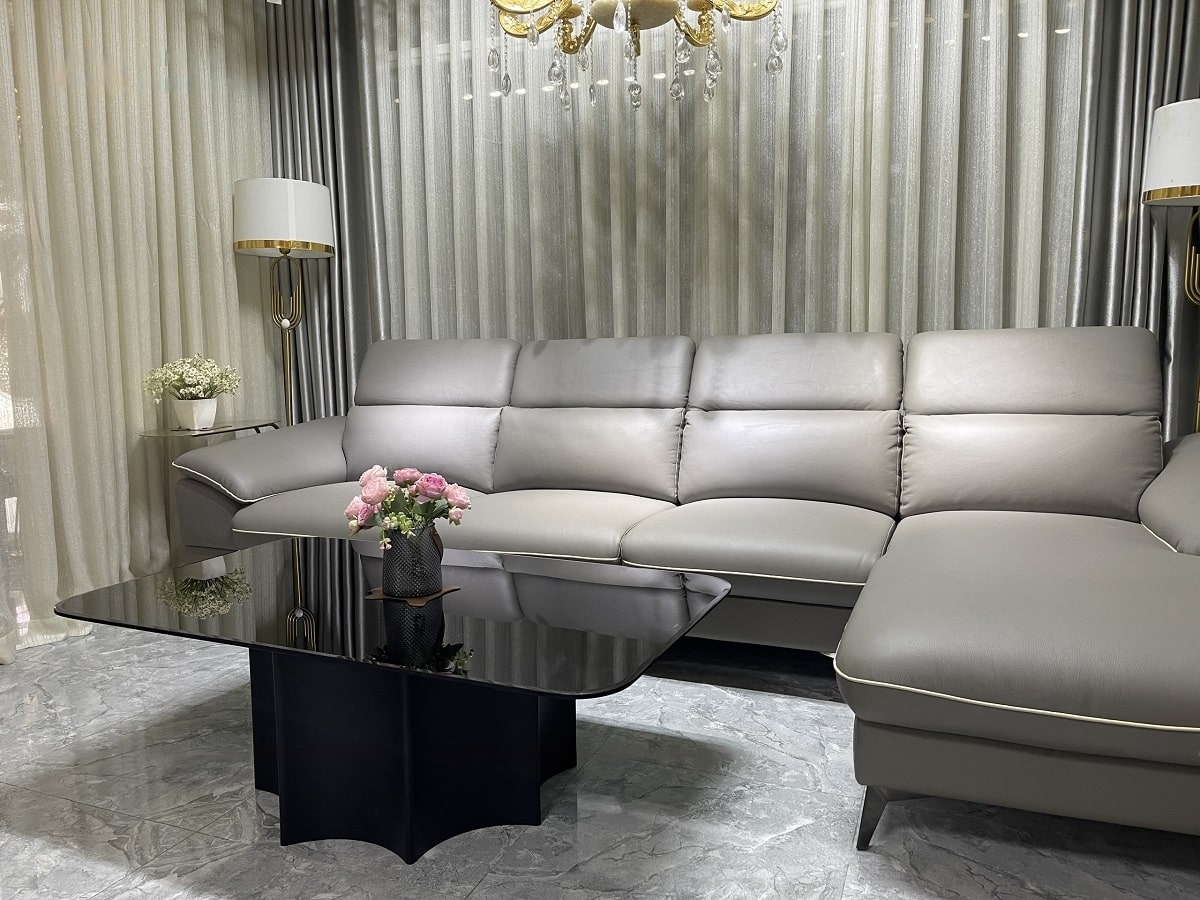 Sofa góc L da bò Italy Juno sofa 4 chỗ ngồi màu nâu cam SFLCT04 3m3 x 1m6 hàng cao cấp chuẩn da bò nhập khẩu Ý