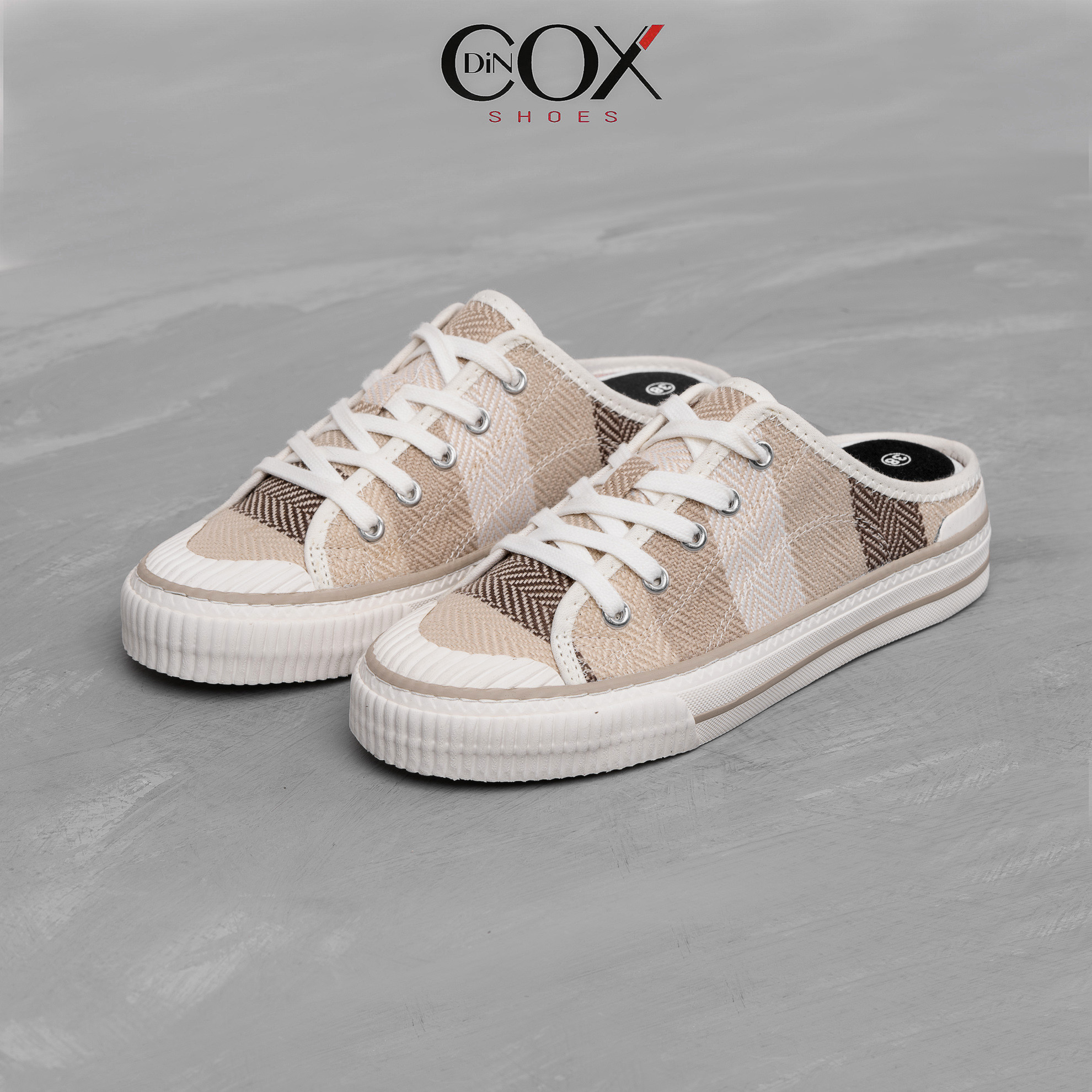 Giày Sục Đạp Gót Mules Vải E10 Covi Brown Sneaker Unisex Tăng Chiều Cao 4cm DINCOX E10 Covi Brown