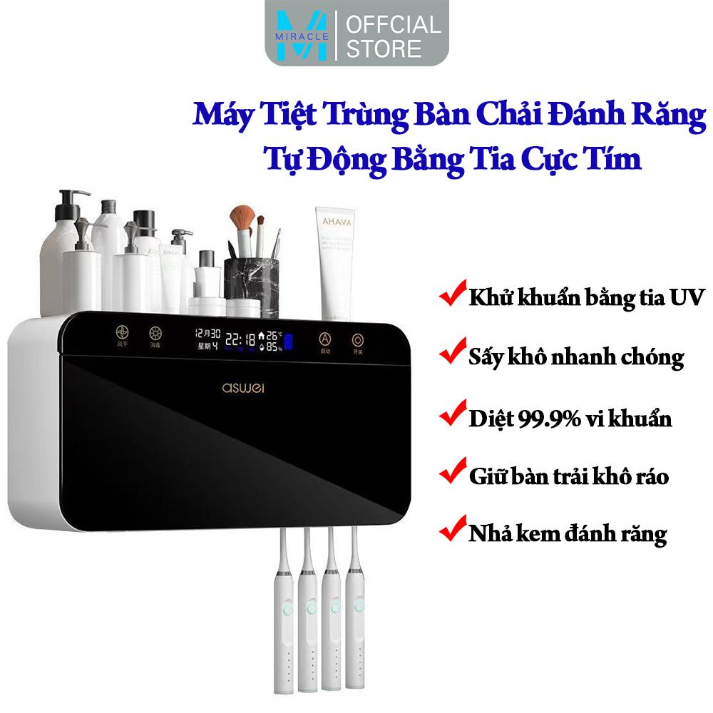 Máy khử khuẩn tiệt trùng bàn chải đánh răng bằng tia UV ASWEI , Bộ nhả kem đánh răng tự động tích hợp kệ đựng đồ nhà tắm-K1841