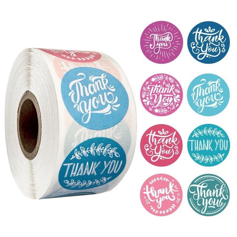 Cuộn 500 tem Sticker Thank you in Màu Tự Dính - Tem cảm ơn