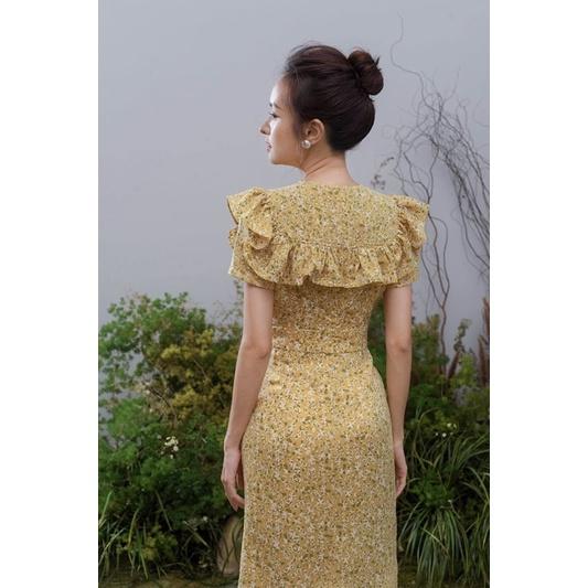 Đầm hoa đũi lụa hàn phối bèo có túi sườn thiết kế
