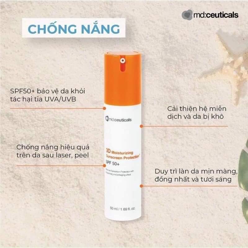 Kem Chống Nắng Vật Lý Bảo Vệ Da, Giữ Ẩm md:ceuticals 3D Moisturizing Suncreen Protection SPF50 50ml