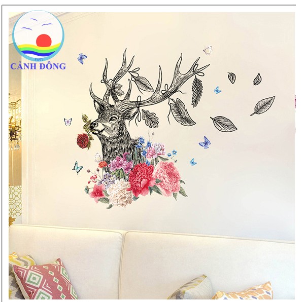 Decal dán tường trang trí Hươu nghệ thuật sang trọng